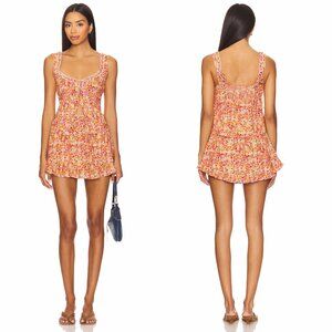 Free People Orange Multi Floral Mini Dress